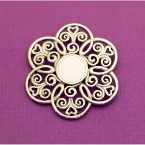 Vintage Floral White and Silver Tone Brooch by Trifari - Q4